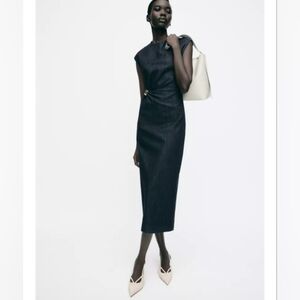 Zara Gold Applique Denim Midi Dress